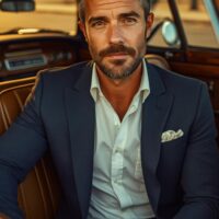 Homme élégant dans une voiture classique.