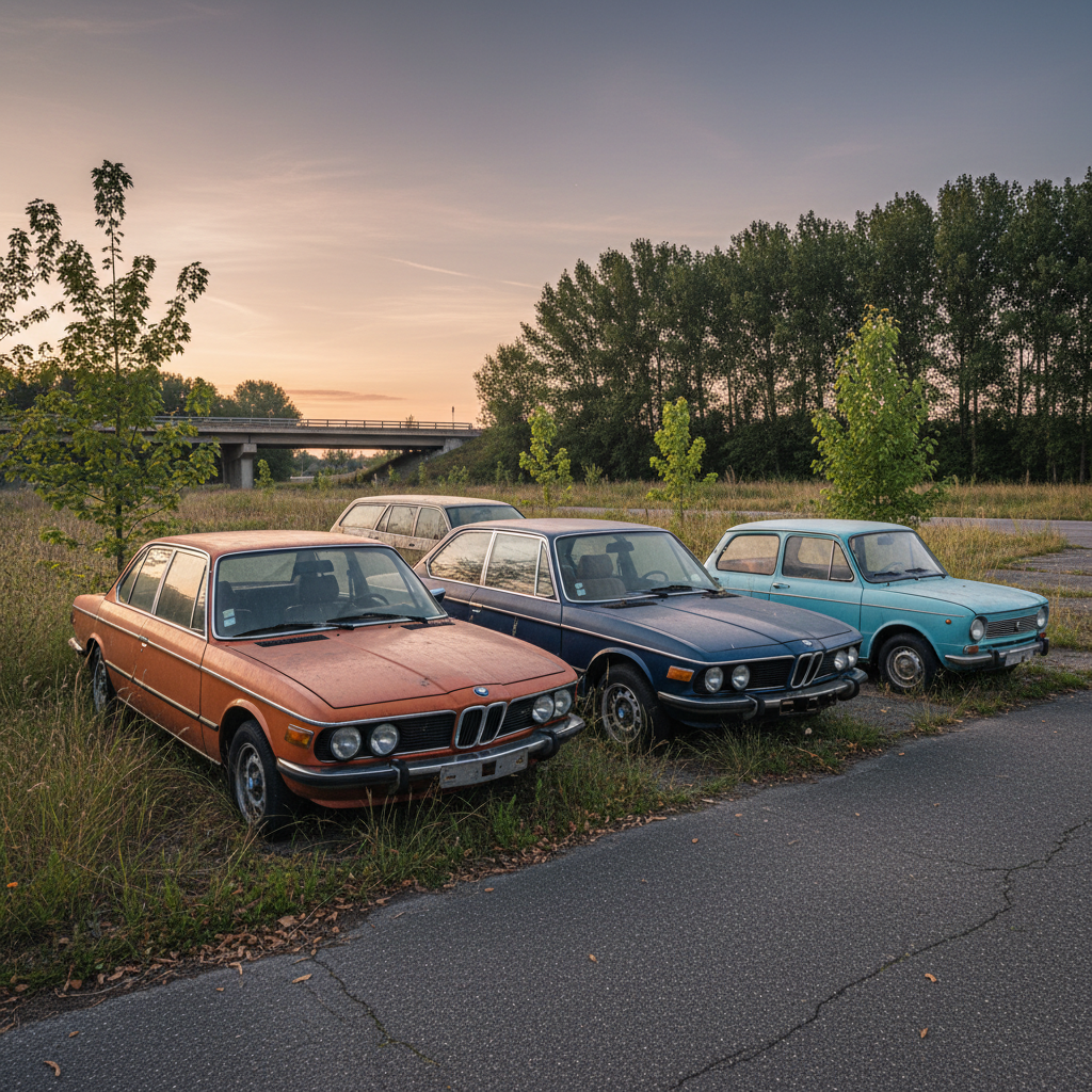 quatre voitures de collection abandonnées sur l’aire de marssac-sur-tarn suscitent l’étonnement et la curiosité des passants. découvrez ce mystère automobile qui intrigue la région.