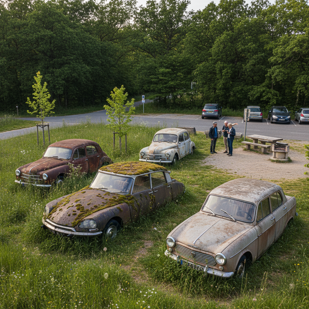 découvrez le mystère qui entoure quatre voitures de collection abandonnées sur l’aire de marssac-sur-tarn, attirant la curiosité des passants et des passionnés d’automobile.